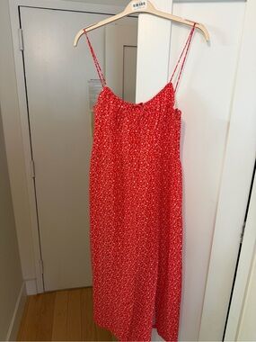 NWT Zara Red ditsy floral Spaghetti Strap Dress with slit